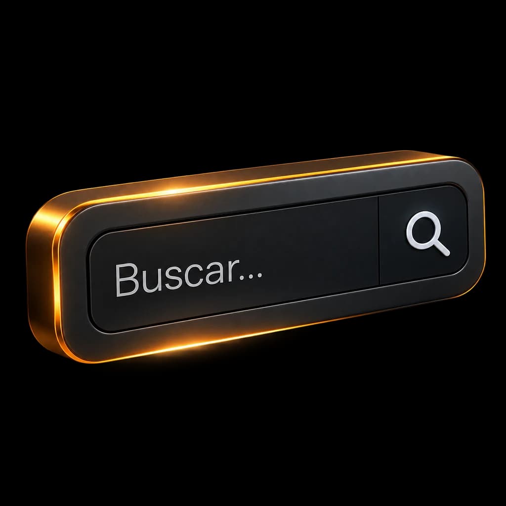 Barra de busca tridimensional com iluminação âmbar