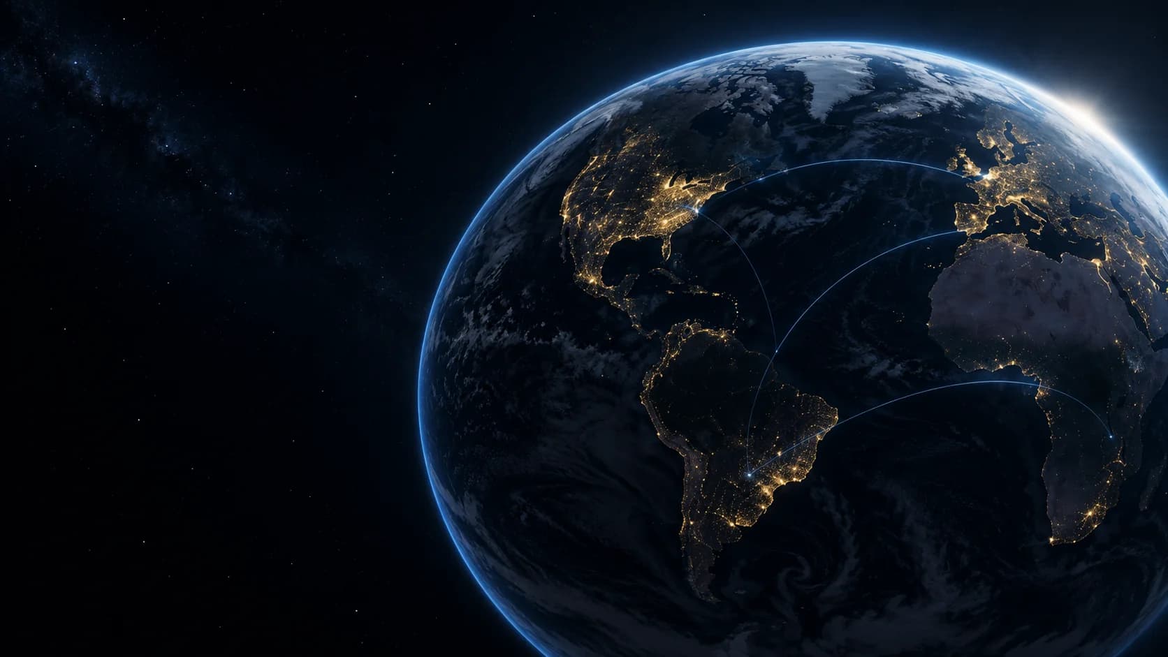 Terra à noite com conexões globais discretas