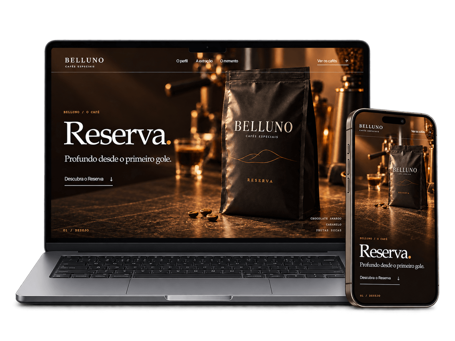 Projeto Belluno apresentado em notebook e celular