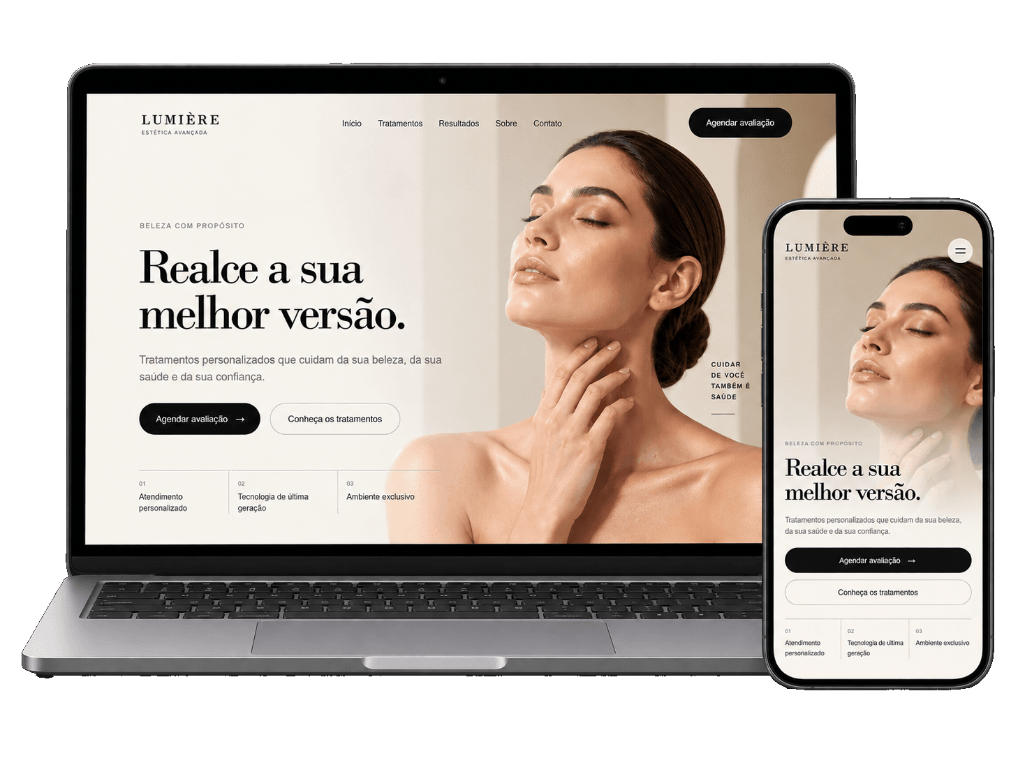 Projeto Lumière apresentado em notebook e celular