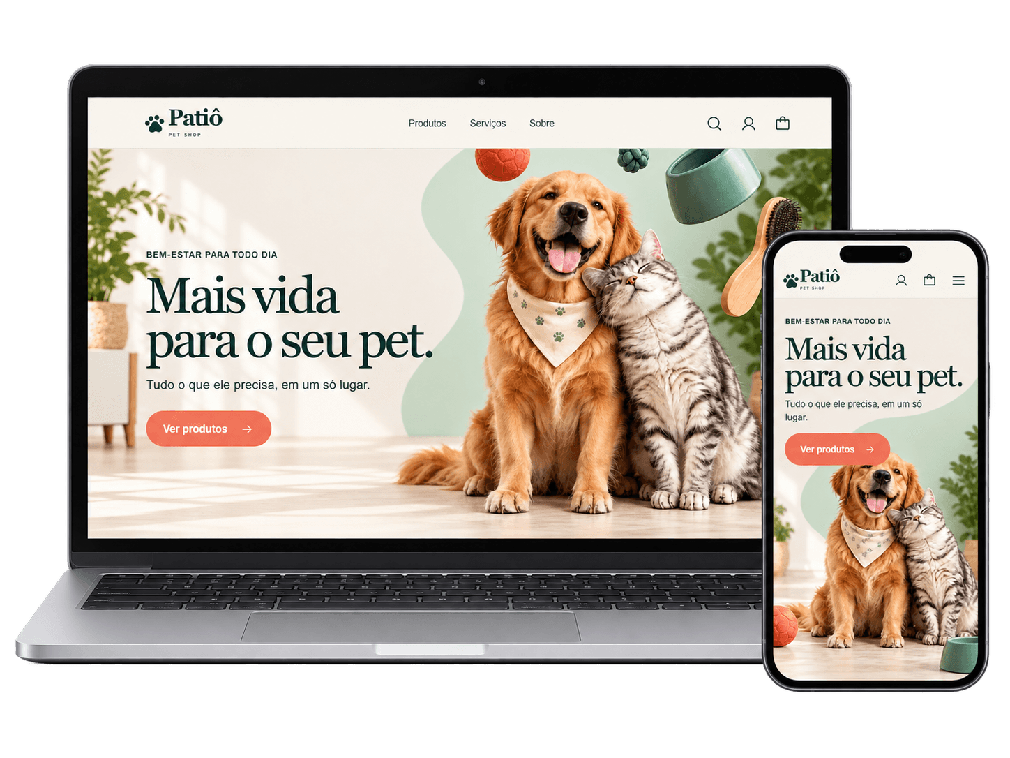 Projeto Patiô apresentado em notebook e celular