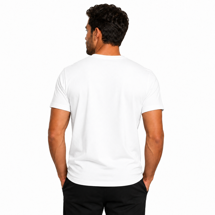Camiseta masculina branca NARO 220G vista de costas