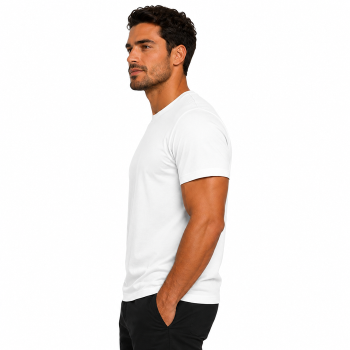Camiseta masculina branca NARO 220G vista lateral