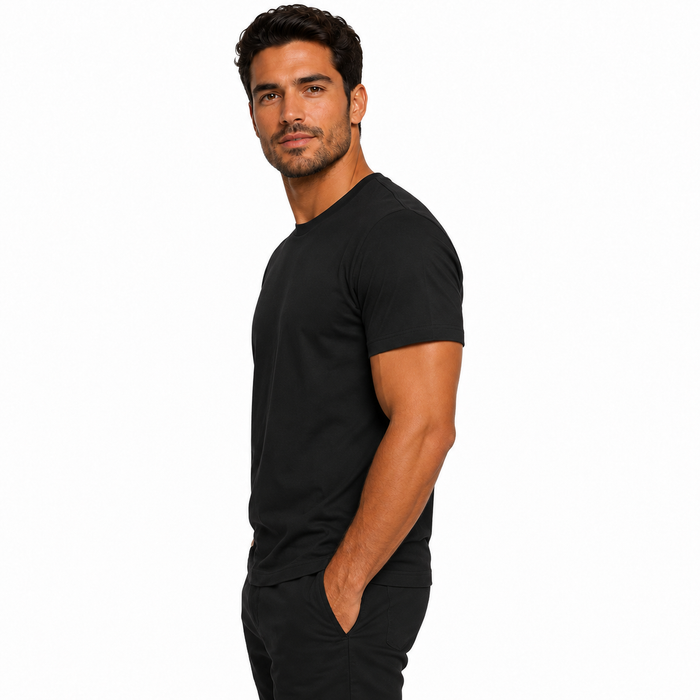 Camiseta masculina preta NARO 220G vista lateral