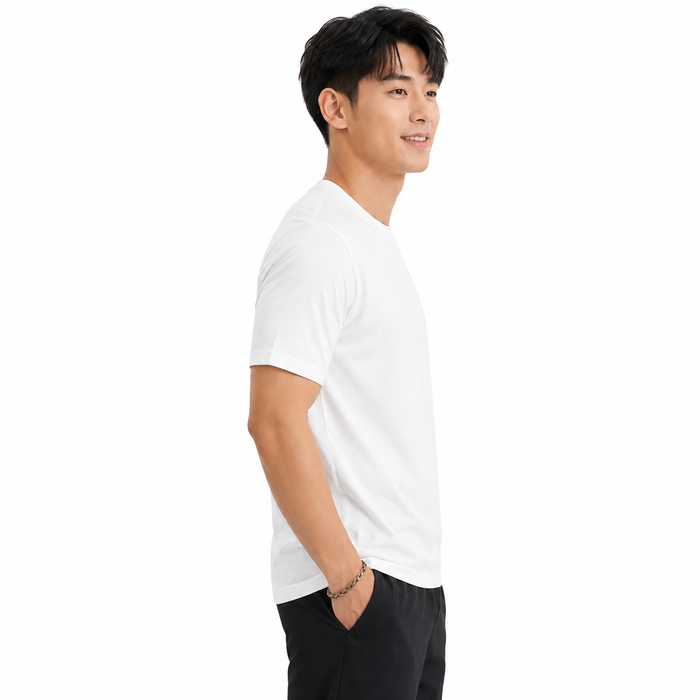 Camiseta masculina branca NARO vista lateral
