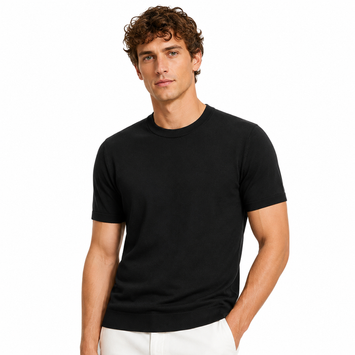 Camiseta masculina NARO preta em algodão slub 60s e fibra de bambu vista frontal