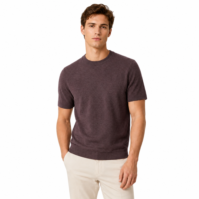Camiseta masculina NARO em tricô de lã marrom vista frontal