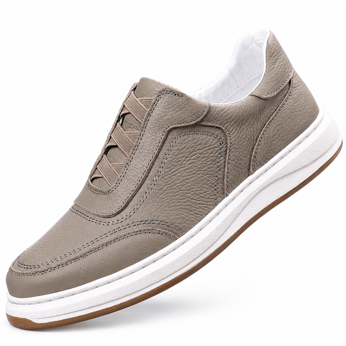 Sapatênis masculino em couro 66558 Liso Cinza