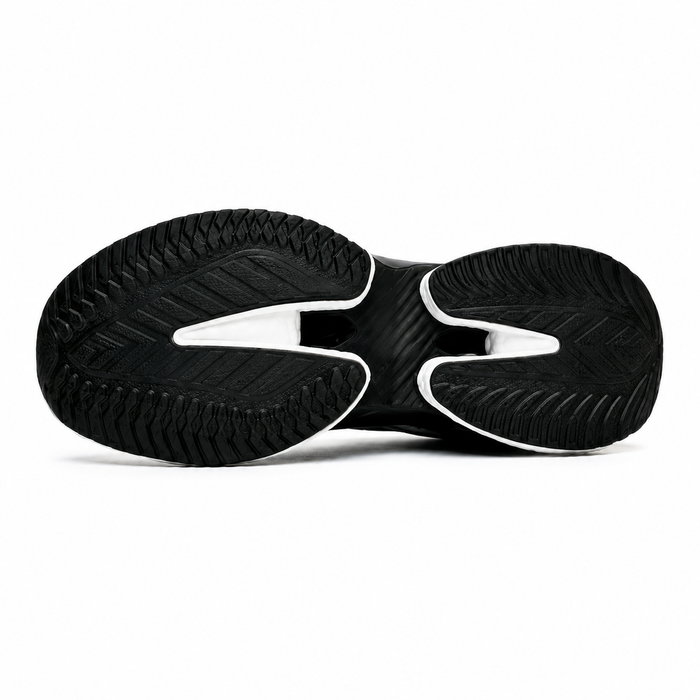 Solado do tênis masculino esportivo preto e branco