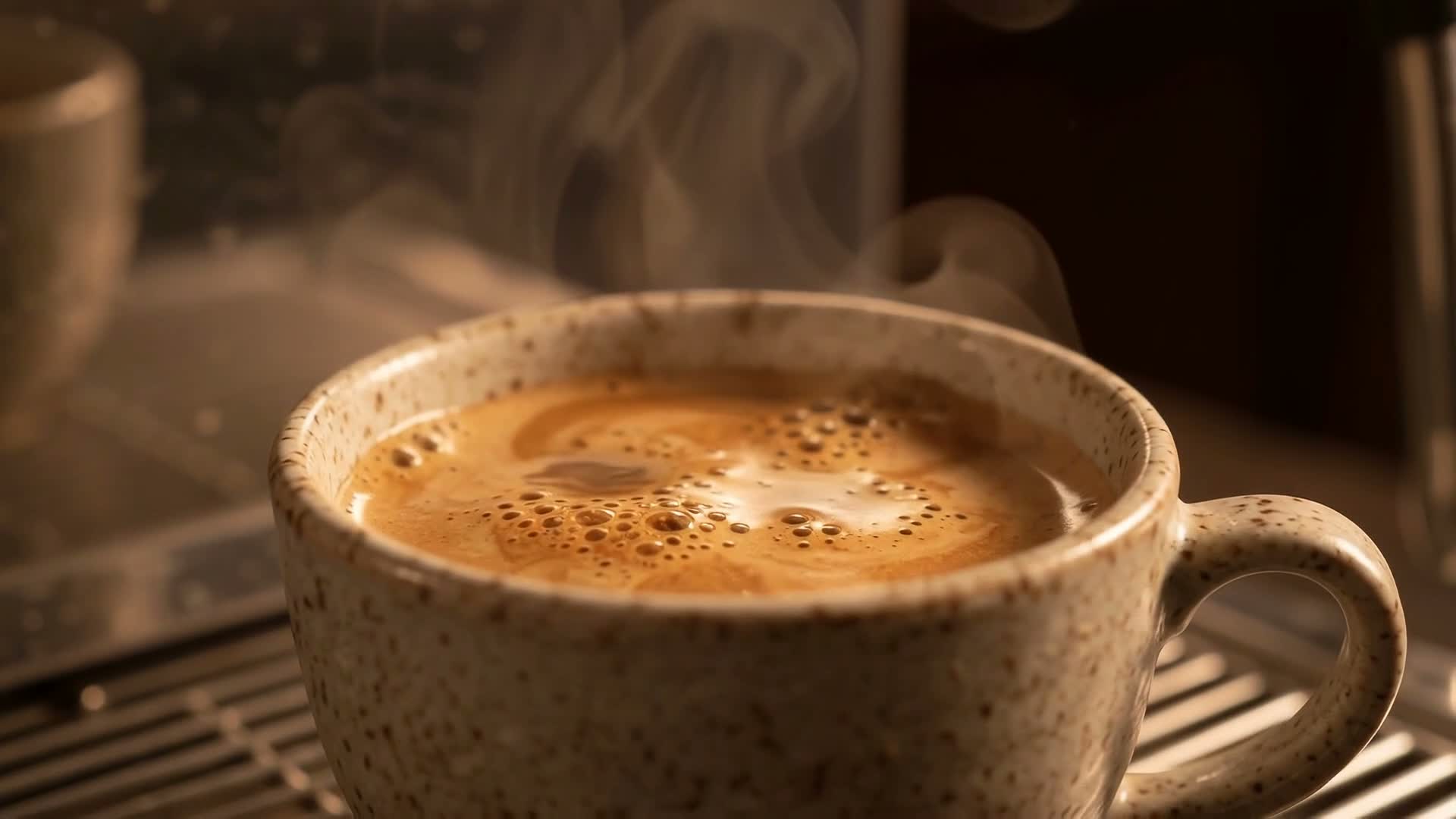 Espresso recém-extraído em xícara de cerâmica artesanal